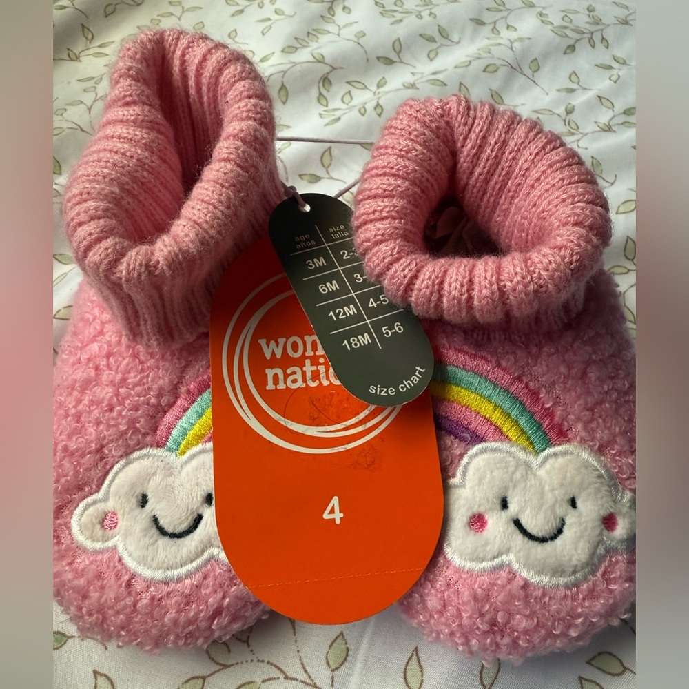 Wonder Nation Pink Booties with Rainbow and Cloud